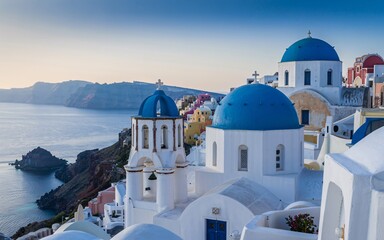 Summer Santorini, Greece, Santorini, Greece, colorful churches, ocean view