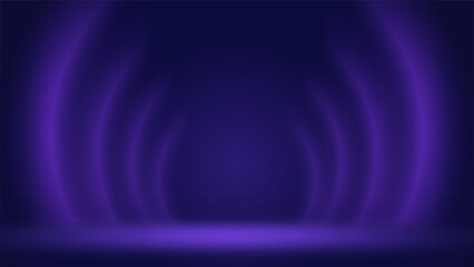 Blue purple stage background. Minimalist dim interior studio. Backdrop for montage displaying products presentation, advertising. Showcase. Template layout for ad. Circular gradient. Vector