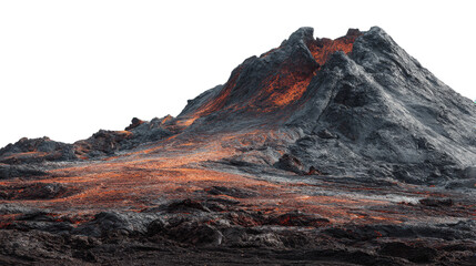 Active volcano erupting with lava flow isolated