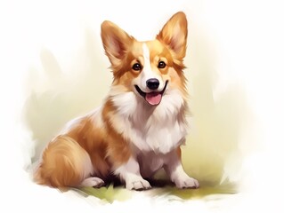 Charming portrait of a Pembroke Welsh Corgi with a friendly expression painted digitally