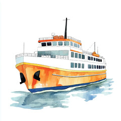 Naklejka premium A Ferry simple cartoon drawing watercolor