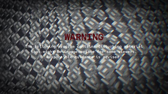 Uncensored warning screen with black and grey geometric billows. Suitable for intense and dramatic video or graphic design projects. Distorted Warning Screen with Abstract Background.