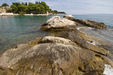 Landscape with rocky shore of the Adriatic Sea. Croatian coastline
