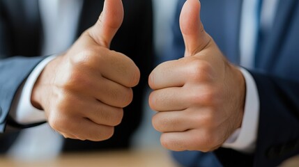 Closeup of business hands giving thumbs up after a well-received proposal 