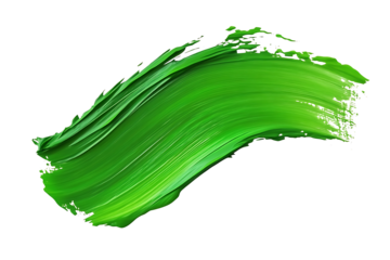 Dynamic brushstroke of vivid green paint on transparent background png cutout