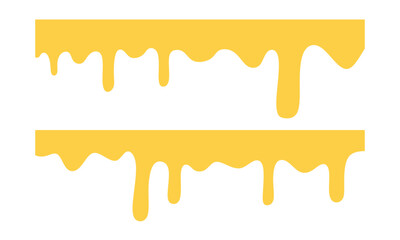 Melted and falling honey blobs isolated on white background. Yellow dripping on white.