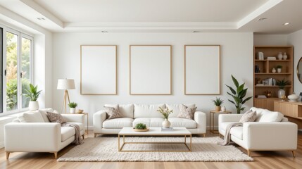 Modern minimalistic living room interior with bright natural light and neutral color palette for stylish homes
