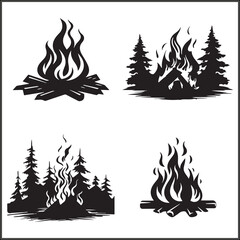 Campfire Silhouette Set Clipart