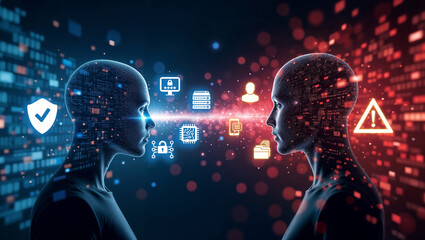 Artificial Intelligence Communication and Cybersecurity Interface Concept.Cyber Intelligence and Machine Learning Network Between Virtual Entities