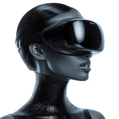 Exploring virtual reality woman with vr headset futuristic technology art on transparent background