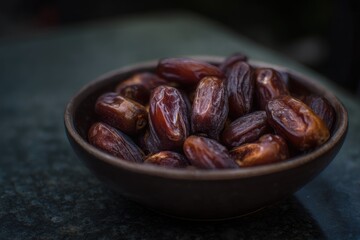 Obraz premium Dark and Delectable A Bowlful of Succulent Dates Ready for Enjoyment
