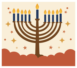 Happy Hanukkah Vector Illustration Set - Menorah, Dreidel & Gifts Graphics Pack-01