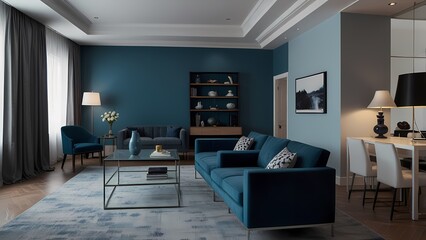 Fototapeta premium Modern living room interior boasts comfortable contemporary furniture with a stylish table