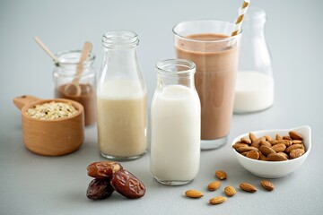 Almond and oat milk variety sweetened with dates and added cocoa