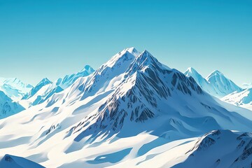 Obraz premium A digitally rendered vista of snow-capped peaks under a clear sky.