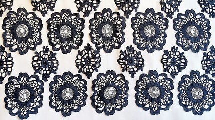 Intricate Black Lace Patterns on White Background for Fashion and Textile Design