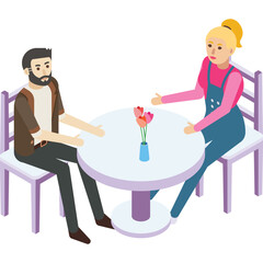 Romantic dinner vector. Woman man in cafe icon. People at restaurant isolated on white background