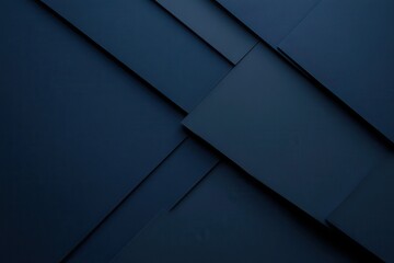 Dark navy blue geometric shapes interlock, creating a dynamic and sophisticated visual effect. The layered panels give a sense of depth and complexity