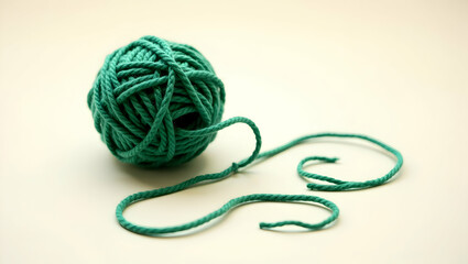 Vibrant forest green yarn ball, A perfect sphere of tightly wound thread, ideal for crafts, knitting, and creative textile projects in a studio setting