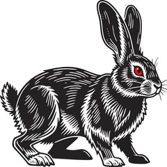 Fierce Black Rabbit with Red Eyes in Bold Vector Style