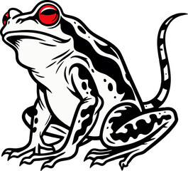 Stylized Black Frog with Red Eyes in Bold Artistic Design