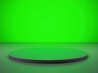 Vibrant Neon Green Glossy Podium with Electric Surface Dominating the Composition, Ideal for Product Display and Presentation in Modern Style