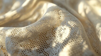 Soft Beige Lace Fabric with Intricate Patterns and Textures Draped Elegantly
