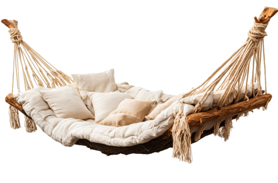  A macrame rope hammock with a transparent background - Powered by Adobe