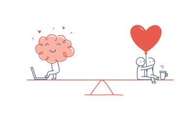 Balancing Emotions Between Work and Love in a Playful Cartoon Illustration