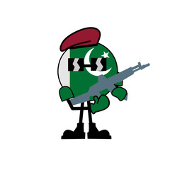 An illustration of Pakistan flag in cute character army with gun 