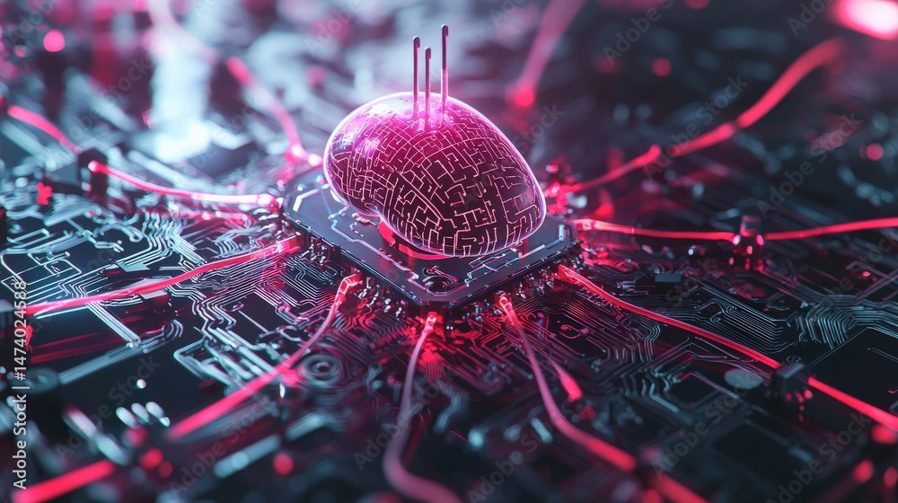 Poster a futuristic neural implant powered by an ai microprocessor,transition to microprocessors