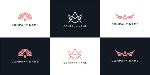 Set of abstract letter A with wings logo