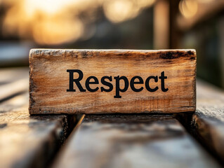 Wooden block with the word respect on a table during sunset