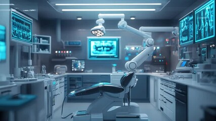 dental clinic interior with retro-style blue dental chairs, classic tiled walls, dim lighting, and nostalgic medical equipment, evoking an old-fashioned healthcare atmosphere. - Powered by Adobe