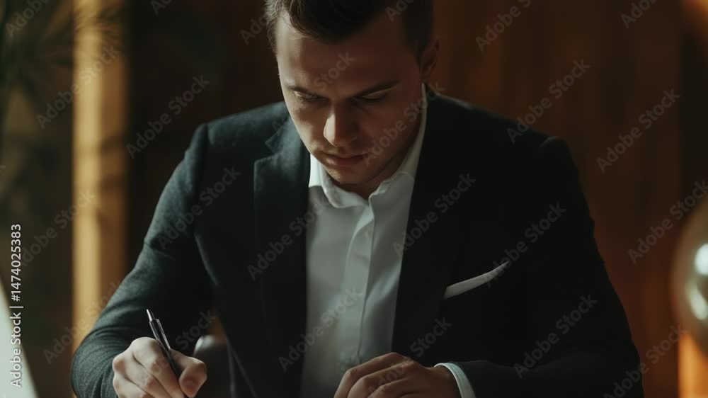 Poster A person taking notes with a pen and paper