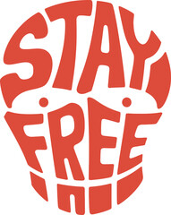 Stay Free Skull Typography Design – Retro Bold Quote Vector
A creative red skull-shaped design with the phrase “Stay Free” integrated into its structure using bold, stylized typography.