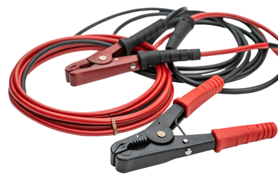 power cable pliers in red and black with electric cables isolated on white  background, PNG