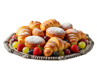 Assorted Pastries And Berries On Silver Tray