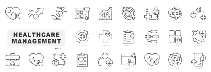 Fototapeta na wymiar Set of health carte management related line icons. Diagnosis, monitoring, record etc. Editable stroke. Set 2