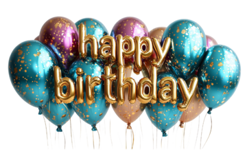 Golden Happy Birthday Text With Colorful Balloons