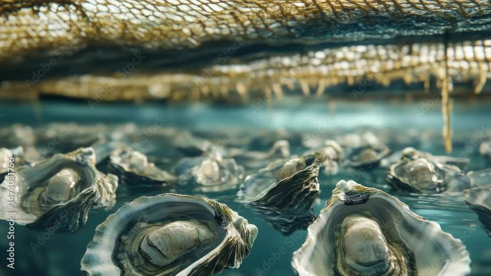 Poster a cluster of oysters floating near the ocean floor