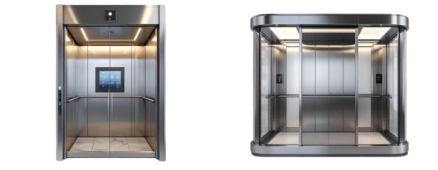 Contemporary Glass and Steel Elevator Cabin, Isolated on Transparent Background PNG