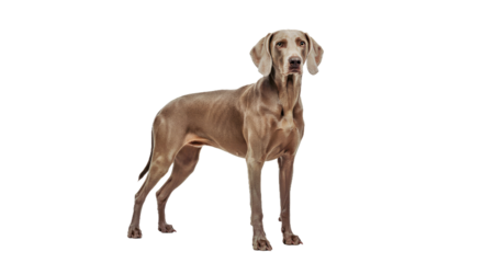 Weimaraner Standing Alertly or Classic Stacked Pose White Background Studio