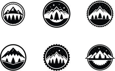 Mountain Logo Nature Picture Trees Vintage Concept, Retro Outdoor Emblem, Wilderness Adventure Art