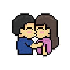 Fototapeta premium boy girl kiss pixel art