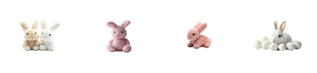 Obraz premium Soft Plush Bunny Dolls and White Eggs, cut out transparent