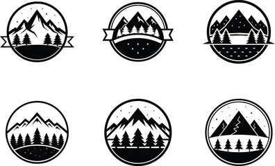 Mountain Logo Nature Picture Trees Vintage Concept, Retro Outdoor Emblem, Wilderness Adventure Art