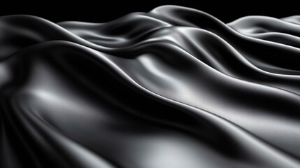 Fototapeta premium Close-up of smooth black fabric waves, showcasing elegant textures and rich depth, ideal for backgrounds and design elements.