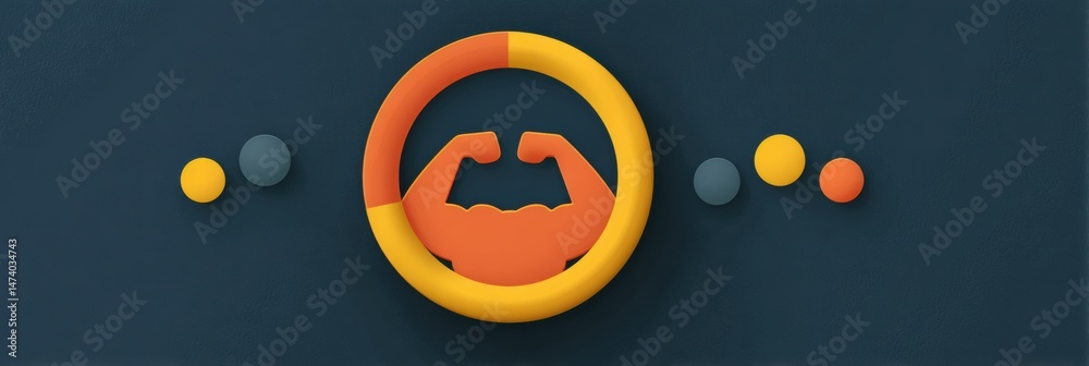 Poster stylized strength meter infographic showcasing flex icon elements and vibrant colors on a dark backg