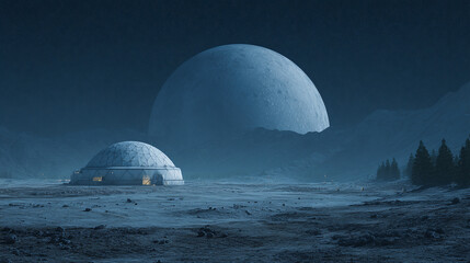 Obraz premium Lunar Dome Station at Night